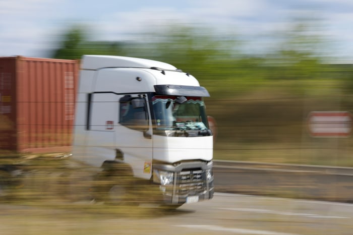 Truck moving on a road